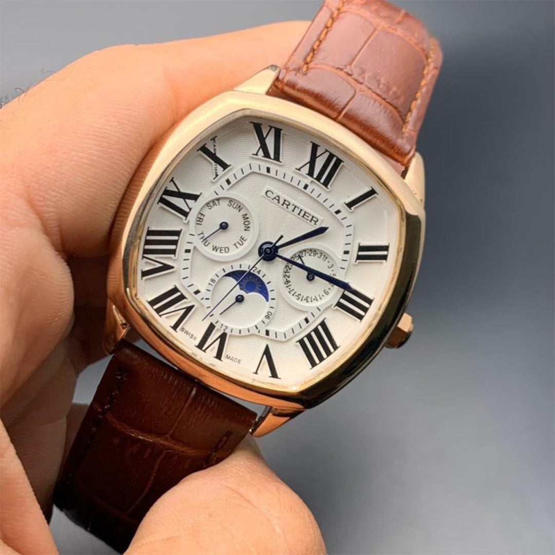 Cartier Leather Brown Automatic Watch A