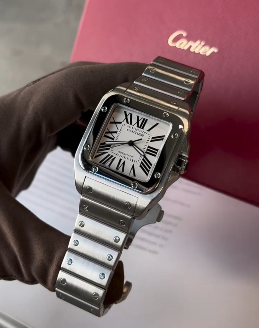 CARTIER SANTOS STAINLESS STEEL AUTOMATIC WATCH