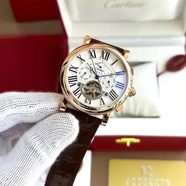Cartier Leather Brown Automatic Watch D